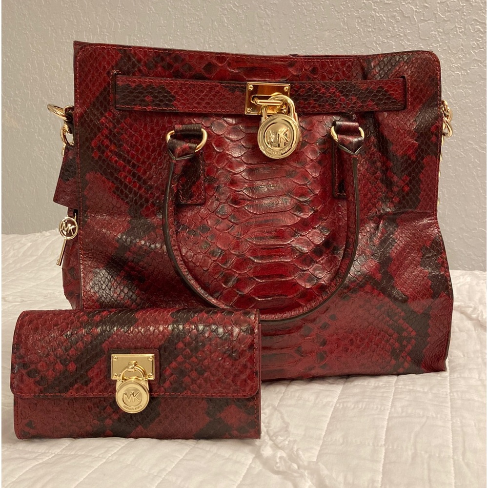 Michael Kors Red Leather Tote Set